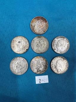 7 SILVER ONE GULDEN FROM THE NETHERLANDS