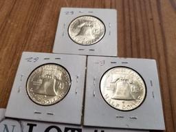 3 DENVER BU FRANKLIN HALF DOLLARS