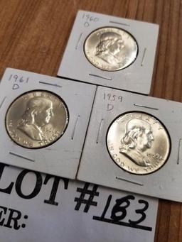 3 DENVER BU FRANKLIN HALF DOLLARS