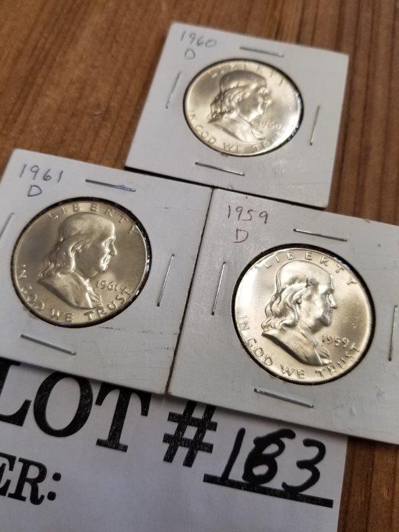 3 DENVER BU FRANKLIN HALF DOLLARS