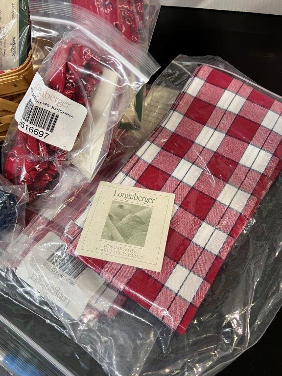 LONGABERGER BASKETS AND LINENS, AND CANDLE HOLDERS