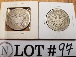 2 BARBER HALF DOLLARS