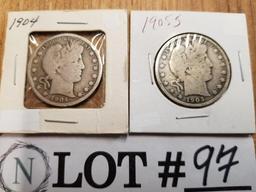 2 BARBER HALF DOLLARS