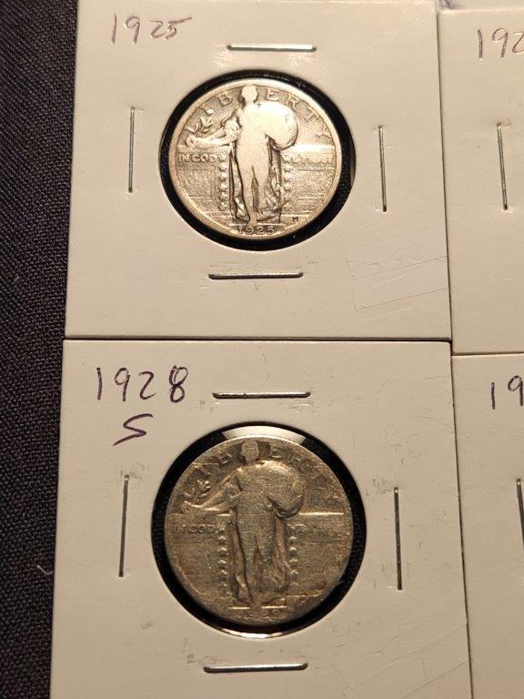 8 different Standing Liberty Quarters.  w/ 27 SF