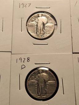 8 different Standing Liberty Quarters.  w/ 27 SF