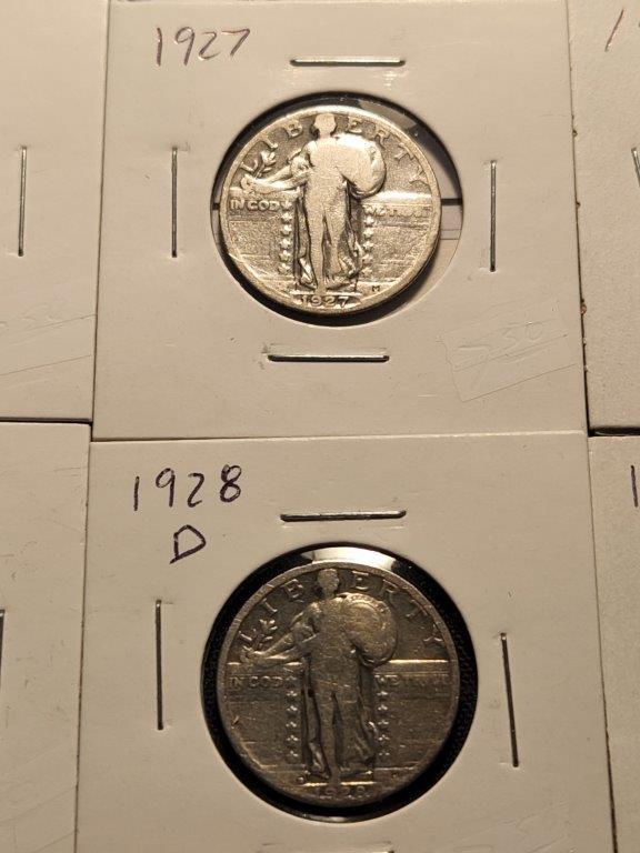 8 different Standing Liberty Quarters.  w/ 27 SF