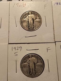 8 different Standing Liberty Quarters.  w/ 27 SF