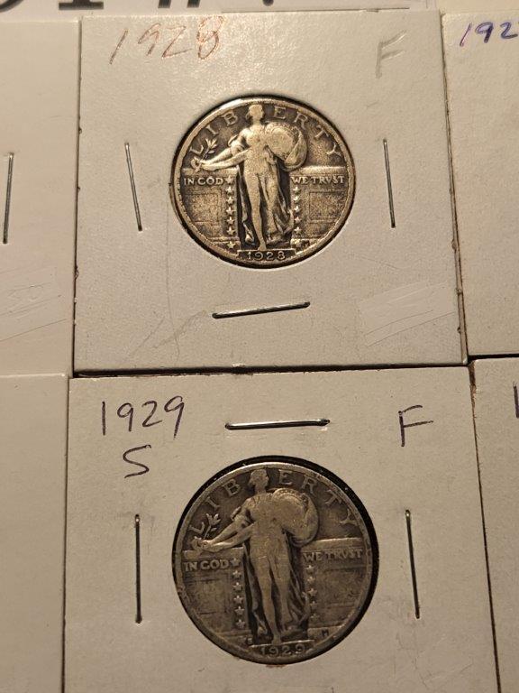 8 different Standing Liberty Quarters.  w/ 27 SF