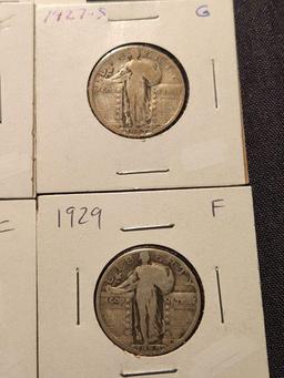 8 different Standing Liberty Quarters.  w/ 27 SF