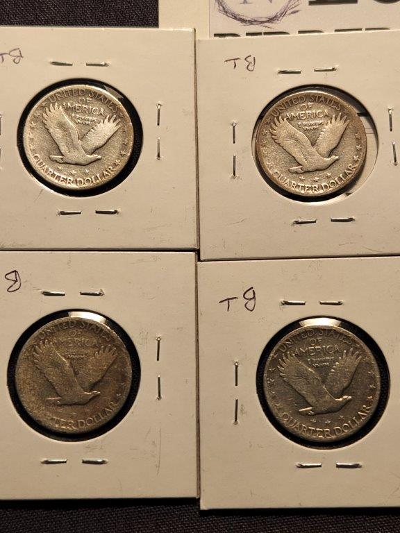 8 different Standing Liberty Quarters.  w/ 27 SF