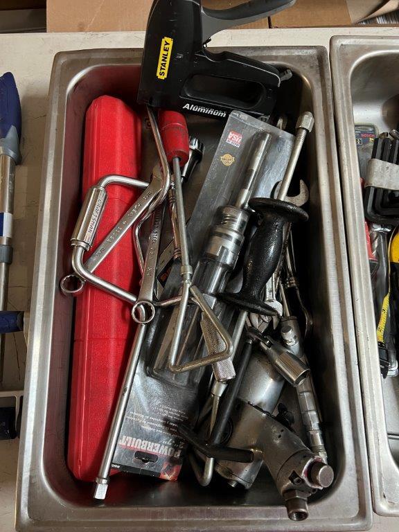 Metal Bins of Assorted Hand Tools and more