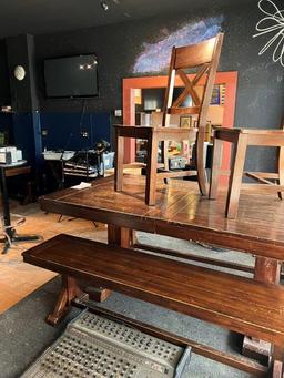 Wood Dining Table with Two Benches