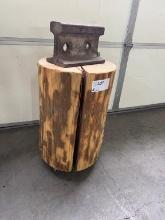 Railroad Track Anvil with Tree Stump on wheels