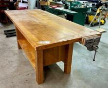 Large Wood Workbench with Bench Vise