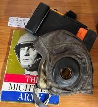 Vintage Leather Flight Helmet, Kneeboard