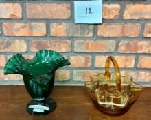 Vintage Blenko Ruffled Crackle Glass Vase