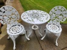 3pc White Metal "Rose" pattern Patio Set