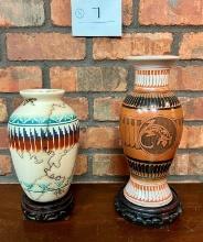 Pair Large Pottery Vases on Display Stands