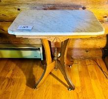 Vintage Rolling Side Table with Marble Top