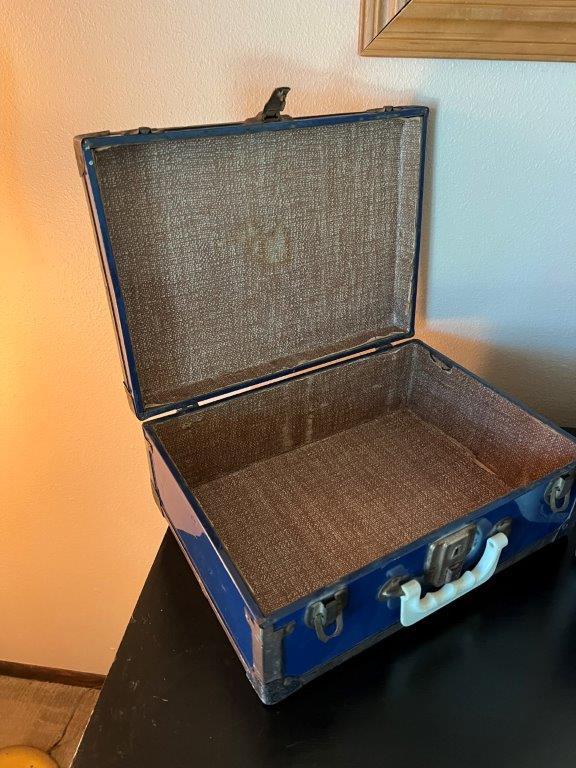 Vintage Train Case, Roller Skates Case, And Buttons