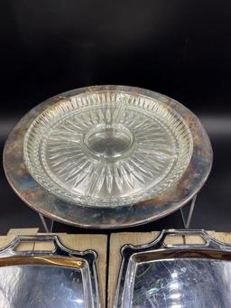 Vintage Silver Plated Platter w Glass Insert and Two Trays