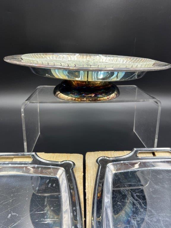 Vintage Silver Plated Platter w Glass Insert and Two Trays