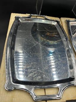 Vintage Silver Plated Platter w Glass Insert and Two Trays