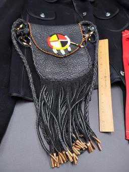 Vintage Native Style Leather Purse and Vintage Jacket with Turquoise Buttons
