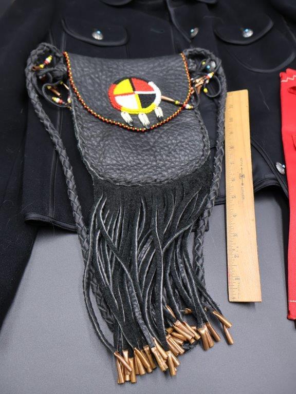 Vintage Native Style Leather Purse and Vintage Jacket with Turquoise Buttons