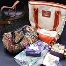 Estee Lauder Orange Leather Trim Ivory Tote, Jewelry and More
