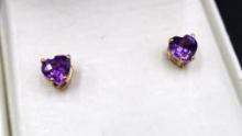 14K Gold Amethyst Heart Earrings