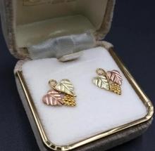 Black Hills Gold 10K "Leaf" Pierced Earrings