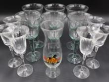 Large hand blown Mexico green Goblet Set