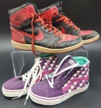 Nike Air Jordans and Vans Purple Checkerboard High Tops