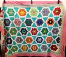 Vintage Machine Stitched Hexagon Quilt