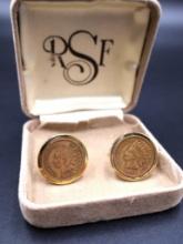 Vintage 1882 Indian Head Penny Cufflinks in box