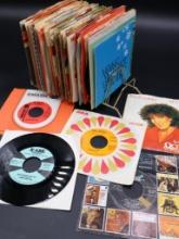 Large Collection Vintage 45 RPM Records and MCM Rack