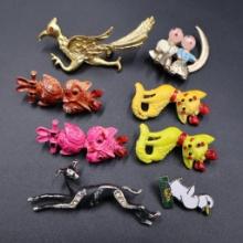 Vintage Mamselle Brooches and Vintage Napier "Road Runner" Brooch
