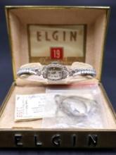 1950s Lady Elgin Diamond 14K White Gold Wristwatch