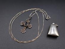 Vintage Sterling Cross Onyx Necklace Sterling Snuff Bottle Pendant