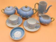 Hand Painted Nippon Antique Ceramic Tea Set Featuring White Cranes