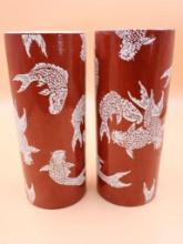 Pair of Japanese Ceramic Koi Vases
