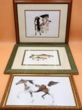 Three Framed Watercolors and Print