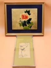 Original Watercolor and Large Framed Floral Artwork