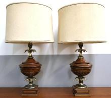 MCM Vintage Stiffel Pair of Wood and Brass Lamps