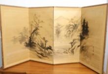 Vintage Large Painted Japanese Folding Screen