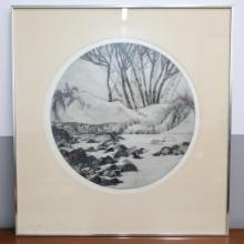 Vintage Charcoal Art 'The Birches' Pencil Signed