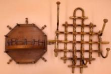 Bamboo Tortoise Shell Hat Rack and Wall Shelf, English, circa 1900