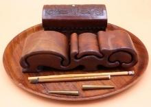 Wood Jewelry Puzzle Box, Engraved Box, Tray and Art Brush