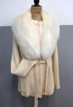 Vintage Fur Collar Knit Off White Sweater